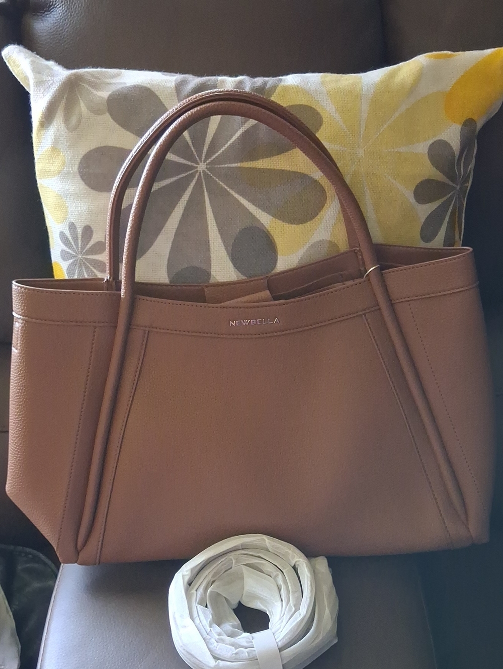 Newbella Women's Brown Leather Tote Bag